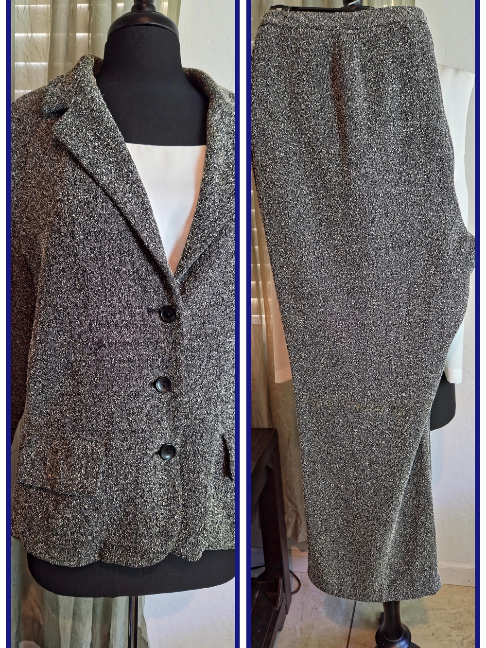 Newport News Black & White Tweed Blazer Jacket & Slacks #0368 A&B